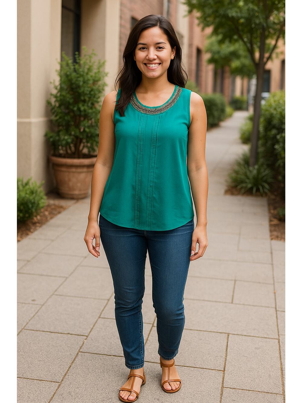 Covington Beaded Top Neck Pleat Front Sleeveless